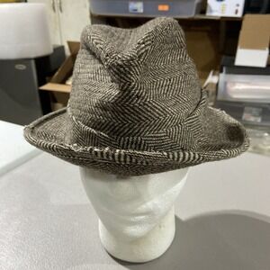 Dobbs Fifth Avenue Brown Herringbone Tweed‎ Fedora Hat Size 7 1/8